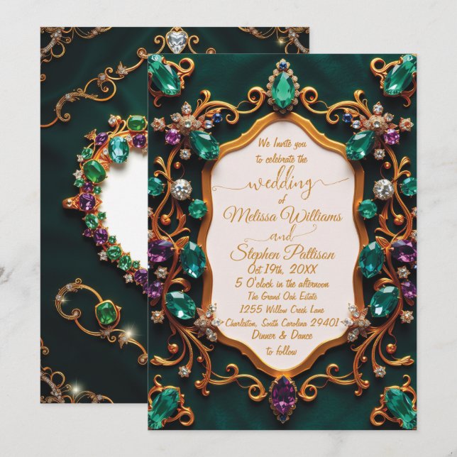 Invitation Emerald & Sapphire Mariage de luxe (Devant / Derrière)