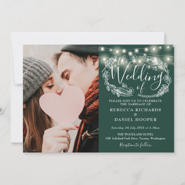 Invitation Emerald String Lights Photo Tout en un Mariage (Devant)