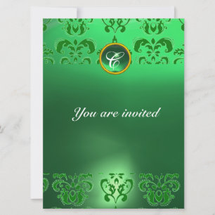 Invitation ÉMERALDE DAMAS GEMME PIERRE MONOGRAMME vert