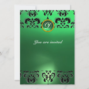 Invitation ÉMERALDE DAMASSÉ MONOGRAMME PIERRE PRÉCIEUSE verte