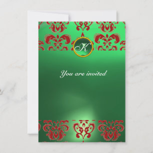 Invitation ÉMERALDE DAMASSÉ PIERRE PRÉCIEUSE MONOGRAMME vert 