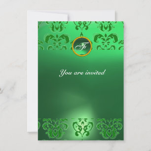 Invitation ÉMERAUDE DAMAS GEMME PIERRE MONOGRAMME vert