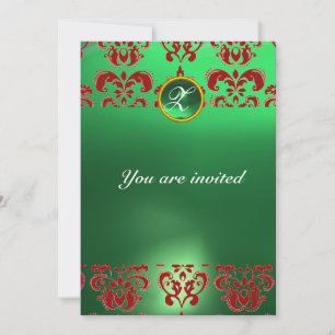 Invitation ÉMERAUDE DAMAS GEMME PIERRE MONOGRAMME vert rouge