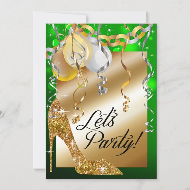 Invitation Émeraude d'anniversaire de ballons de stylet de (Devant)