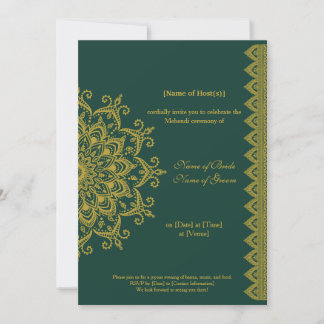Invitation Émeraude d'or métallique personnalisable Mehendi I