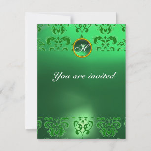 Invitation ÉMERAUDE EN DAMASSE PIERRE PRÉCIEUSE MONOGRAMME ve
