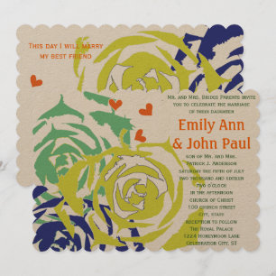 Invitation Émeraude et Marine Moderne Mariage Succulent Invit