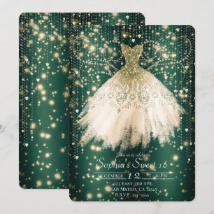 Invitation Émeraude Green Pink Peach Dress Sweet 16 Party