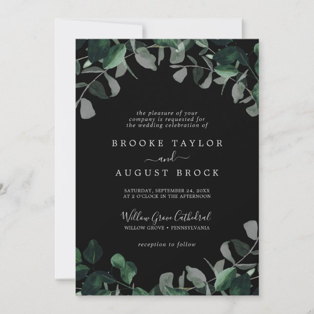 Invitation Émeraude | Mariage officiel noir (Devant)