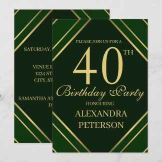Invitation Émeraude Moderne Vert Et Grandes Or Anniversaire