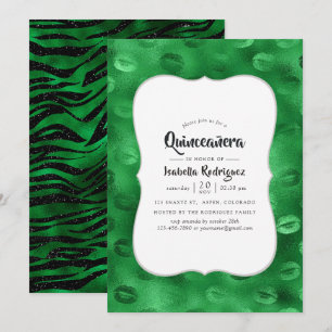 Invitation Émeraude verte et glamour noir pour Quinceañera