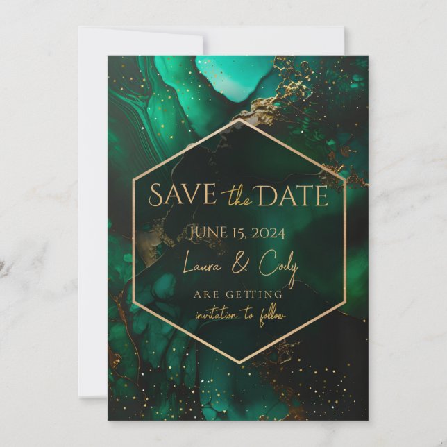 Invitation Émeraude verte Joyau ton Enregistrer la date (Devant)