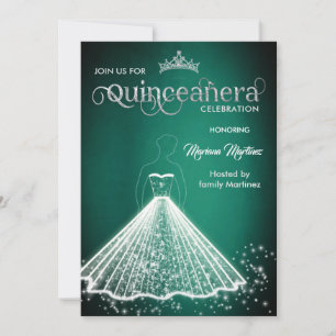 Invitation Émeraude verte luxe chic robe étincelante Quince