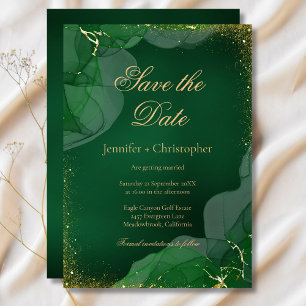 Invitation Émeraude Verte Or Marbre Mariage Enregistrer La Da