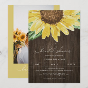 Invitation EMMA Bois Rustique Tournesol Floral Baby Shower de