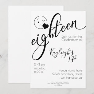 Invitation Emoji noir et blanc moderne 18e anniversaire