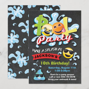 Invitation Emoji Pool Party Anniversaire