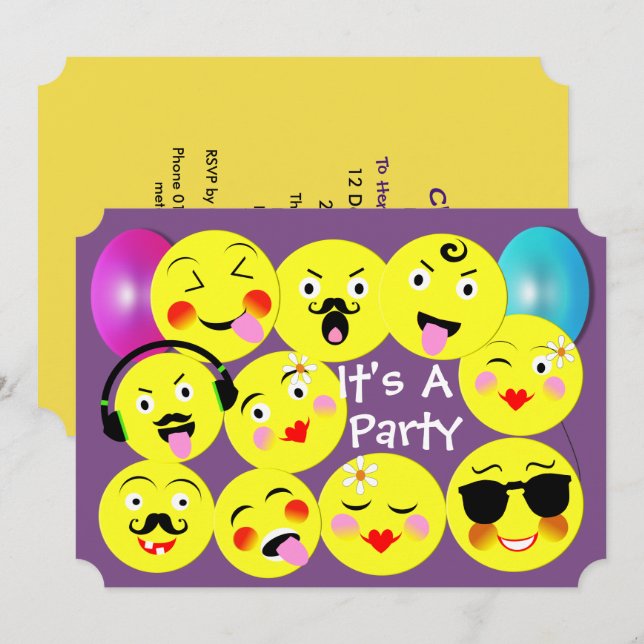 Invitation Emoticon Funny Mignonne Faces tendance (Devant / Derrière)