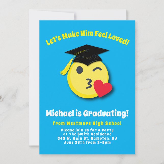 Invitation Emoticon Kissy Face mignonne fête de graduation (Devant)