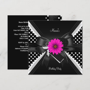 Invitation Emplacement de fête d'anniversaire pois noir blanc