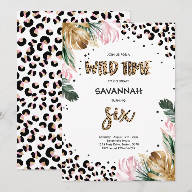 Invitation Empreinte de léopard 6e anniversaire Safari Jungle (Devant / Derrière)