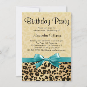 Invitation Empreinte de léopard Aqua Blue Bow Girl Anniversai