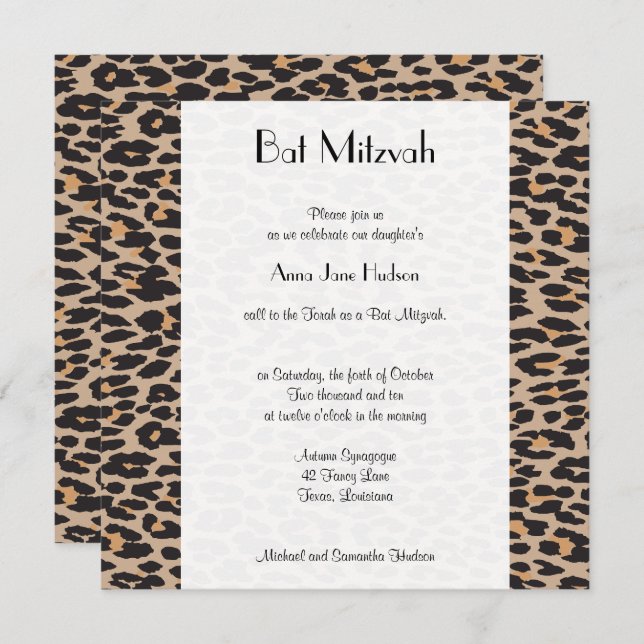 Invitation Empreinte de léopard, Brown Leopard, Bat mitzvah (Devant / Derrière)