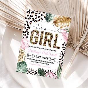 Invitation Empreinte de léopard C'est une fille Baby shower I