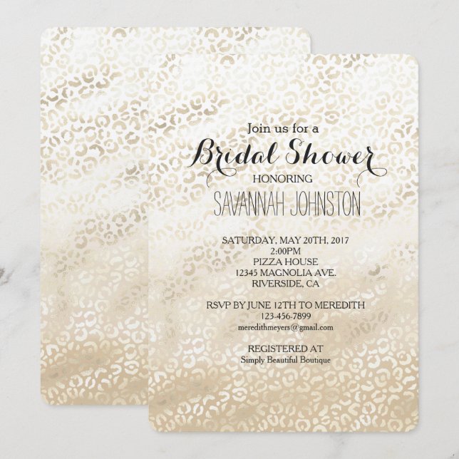 Invitation Empreinte de léopard d'or Khaki crème Beige douche (Devant / Derrière)