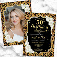 Empreinte de léopard Gold Black Photo 50th Birthda