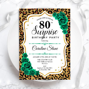 Invitation Empreinte de léopard Gold Green Surprise 80e anniv