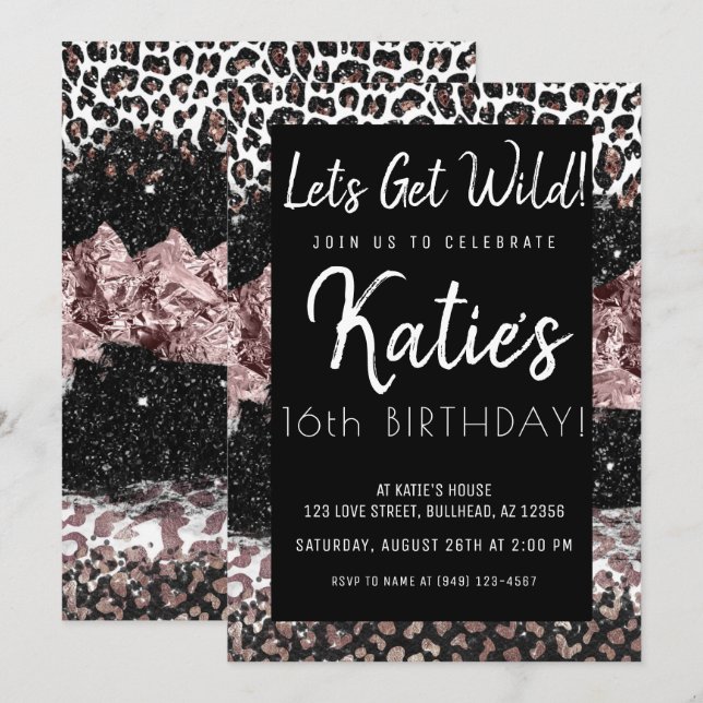 Invitation Empreinte de léopard Obtenons un Rose sauvage d'or (Devant / Derrière)