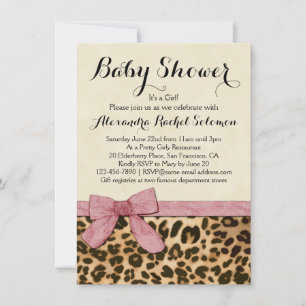 Invitation Empreinte de léopard Pink Bow Girl Baby shower Inv