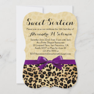 Invitation Empreinte de léopard Purple Bow Sweet 16 Party Inv