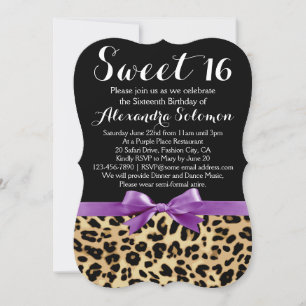 Invitation Empreinte de léopard Purple Bow Sweet 16e annivers