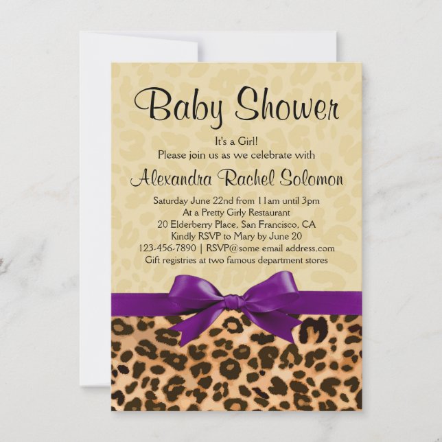 Invitation Empreinte de léopard Purple Girl Baby shower Invit (Devant)