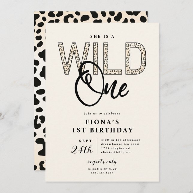 Invitation Empreinte de léopard Wild One Birthday (Devant / Derrière)