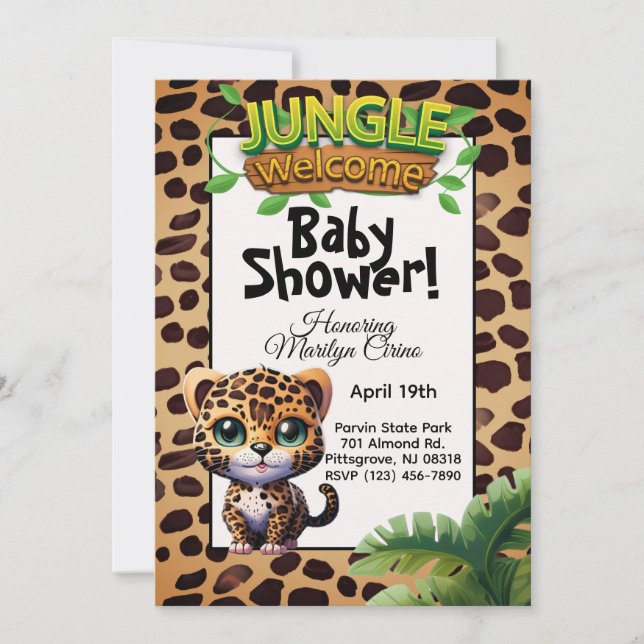 Invitation Empreinte de léopard Wildlife Kitty Baby shower de (Devant)