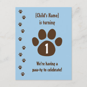Invitation Empreinte de patte Brown pour l'anniversaire bleu