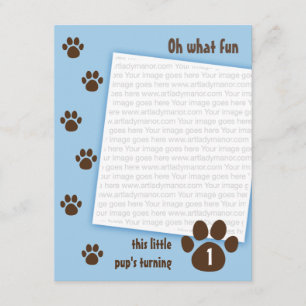 Invitation Empreinte de patte Brown sur l'anniversaire bleu