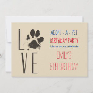 Invitation Empreinte de patte de fête d'anniversaire Adopt-A-