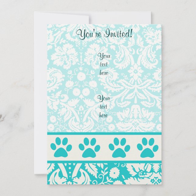 Invitation Empreinte de patte turquoise (Devant)