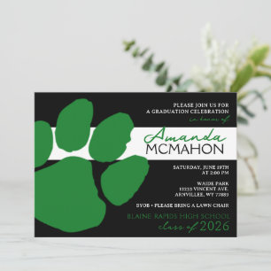 Invitation Empreinte Élégante Noire & Vert (Photo Retour)