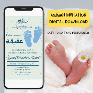 Invitation Empreinte Enfant nouveau-né garçon musulman Aqiqah