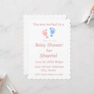 Invitation Empreintes de Bébé Garçon et Fille Jumeaux Baby Sh