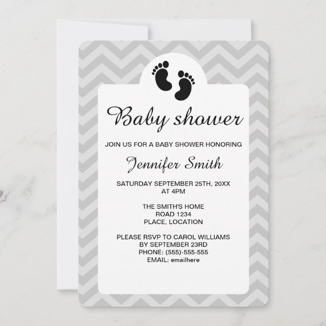 Invitation Empreintes de bébé noir Baby shower en silhouette (Devant)