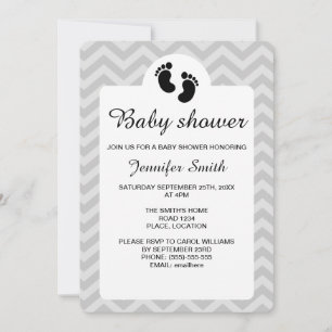 Invitation Empreintes de bébé noir Baby shower en silhouette
