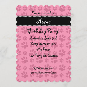 Invitation Empreintes de pattes roses nommés personnalisés de