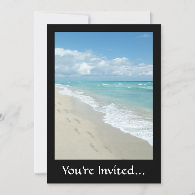 Invitation Empreintes sur la plage de sable blanc, Pittoresqu (Devant)