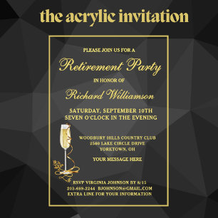 Invitation en acrylique dorée élégante pour fête d
